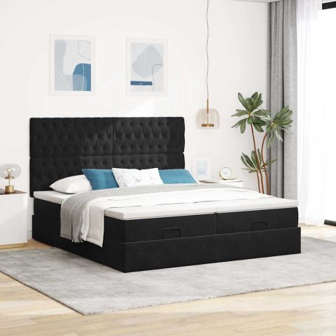 RAMA ŁÓŻKA OTOMANA Z MATERACAMI CZARNA 200X200CM AKSAMIT