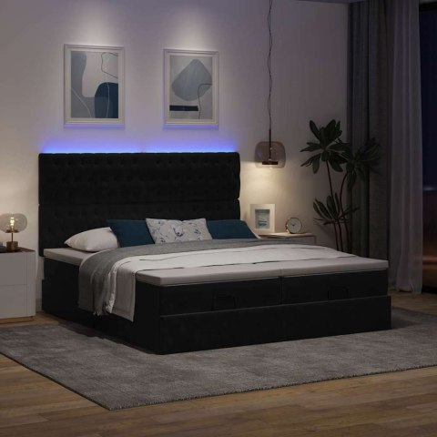 RAMA ŁÓŻKA OTOMANA Z MATERACAMI CZARNA 200X200CM AKSAMIT