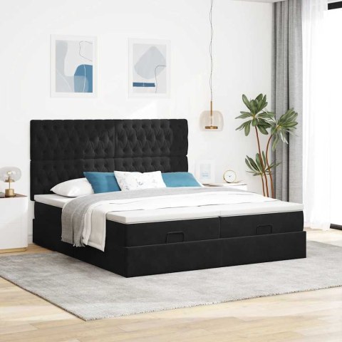 RAMA ŁÓŻKA OTOMANA Z MATERACAMI CZARNA 200X200CM AKSAMIT