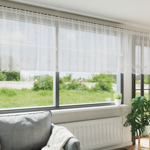 FIRANKA KORONKOWA Z ZASŁONAMI KWIATOWY BIAŁY 400X 80CM POLIESTER