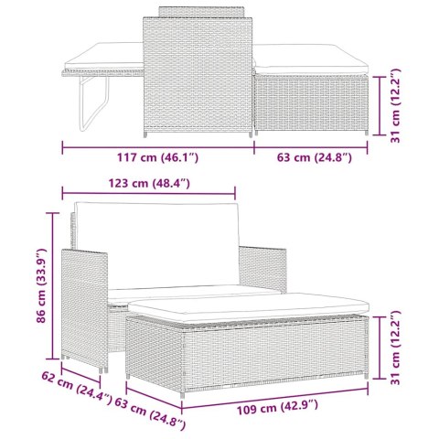 2-CZ. ZESTAW WYPOCZYNKOWY DO OGRODU PODUSZKI RATTAN PE SZARY