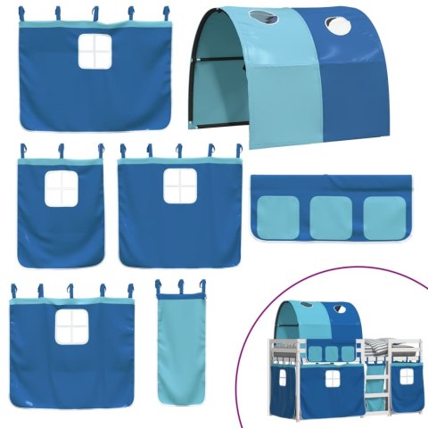 ŁÓŻKO PIĘTROWE Z ZASŁONKAMI NIEBIESKIE 90X190CM SOSNOWE