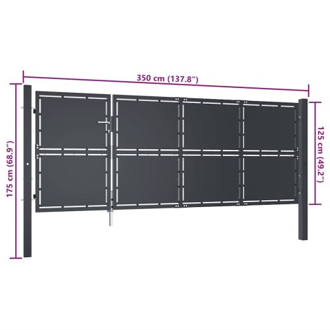 BRAMA OGRODZENIOWA STALOWA 350X125CM ANTRACYTOWA