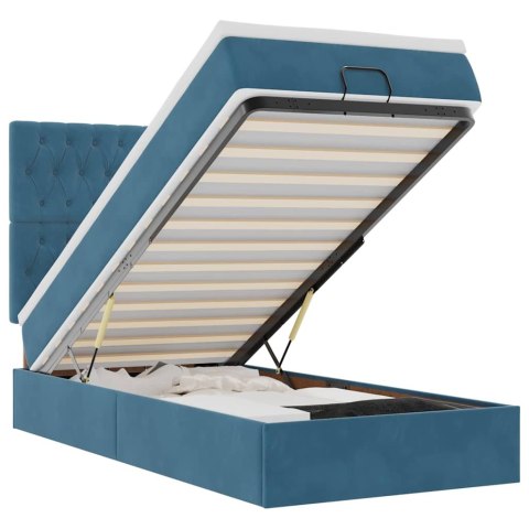 VidaXL Rama łóżka otomana z materacami, niebieska, 100x200 cm, aksamit