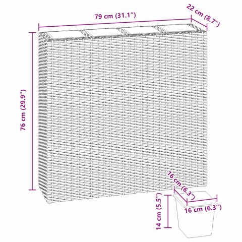 PODWYŻSZONE DONICE Z 4 WKŁADAMI 2 SZT. POLIRATTAN BRĄZOWE