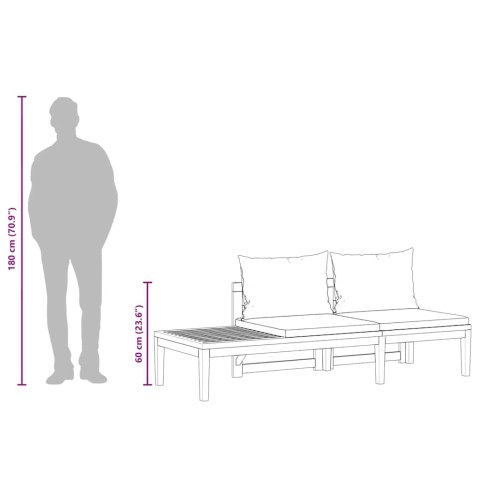 ŁAWKA OGRODOWA ZE STOLIKIEM SZARE PODUSZKI DREWNO AKACJOWE