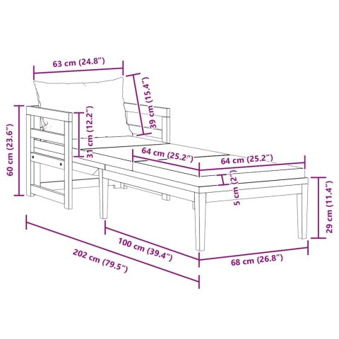 LEŻAK OGRODOWY Z KREMOWĄ PODUSZKĄ DREWNO AKACJOWE