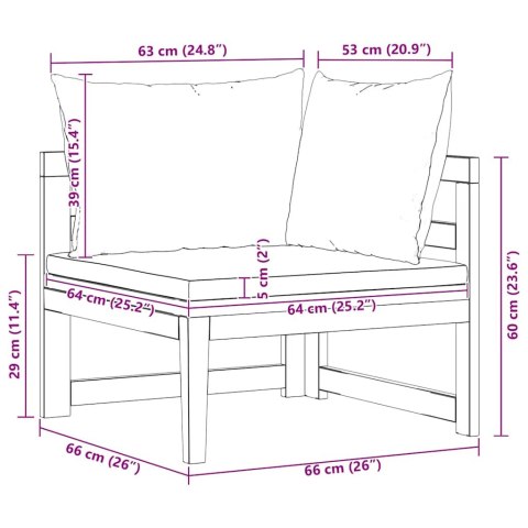 MODUŁ SOFY NAROŻNEJ Z CIEMNOSZARYMI PODUSZKAMI DREWNO AKACJOWE
