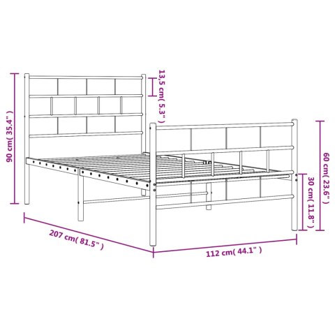 METALOWA RAMA ŁÓŻKA Z WEZGŁOWIEM I ZANÓŻKIEM BIAŁA 107X203CM