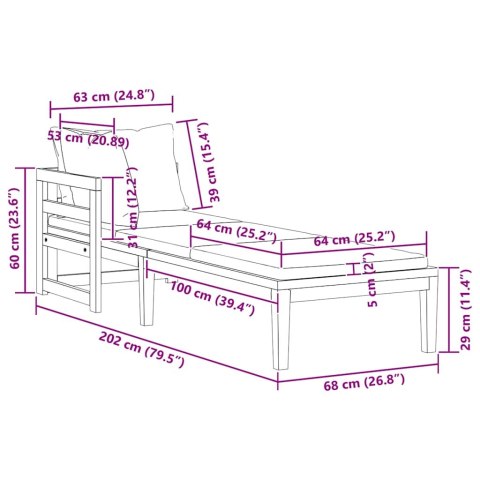 LEŻAK OGRODOWY Z PODŁOKIETNIKIEM CIEMNOSZARY DREWNO AKACJOWE