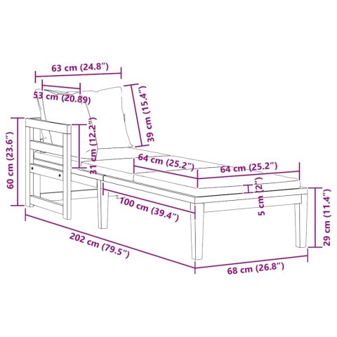 LEŻAK Z 1 PODŁOKIETNIKIEM KREMOWE PODUSZKI DREWNO AKACJOWE