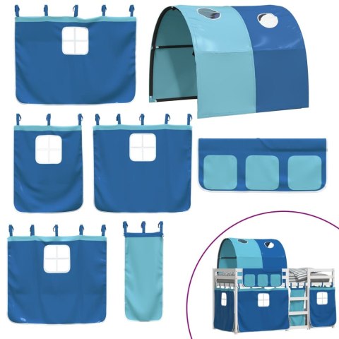 ŁÓŻKO PIĘTROWE Z ZASŁONKAMI NIEBIESKIE 80X200CM SOSNOWE