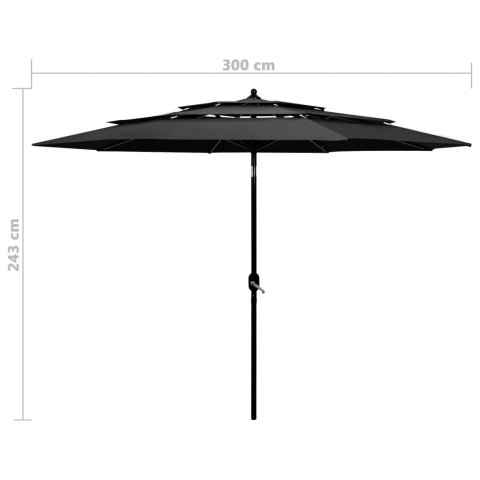 3-POZIOMOWY PARASOL NA ALUMINIOWYM SŁUPKU ANTRACYTOWY 3M