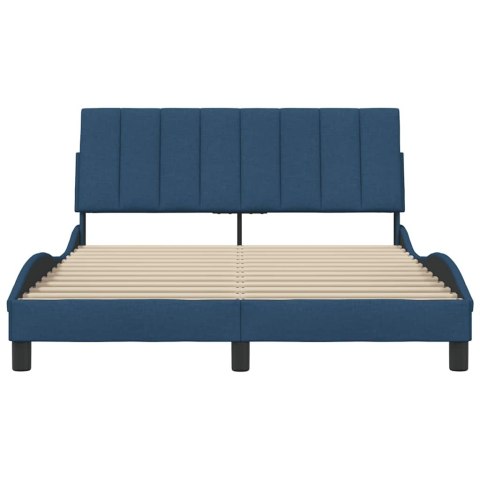 RAMA ŁÓŻKA BEZ MATERACA NIEBIESKA 140X190CM OBITA TKANINĄ