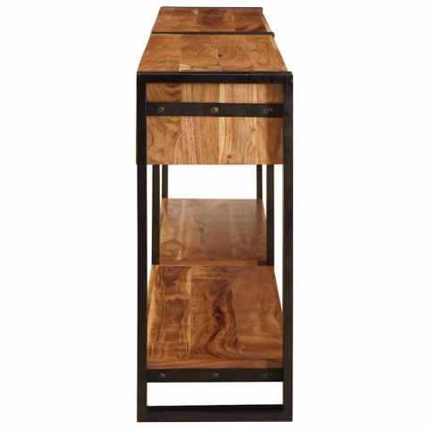 STOLIKI KONSOLOWE Z SZUFLADĄ Z PÓŁKĄ INNY 2 SZT. BRĄZOWY LITE DREWNO AKACJOWE