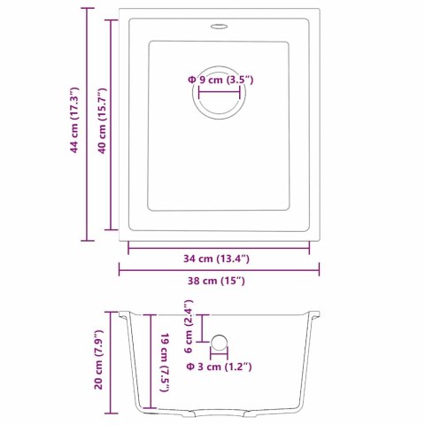 ZLEW KUCHENNY Z OTWOREM PRZELEWOWYM W SZARYM GRANICIE