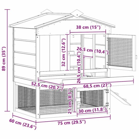 KURNIK BRĄZOWY 75X 59X 60CM LITE DREWNO SOSNOWE