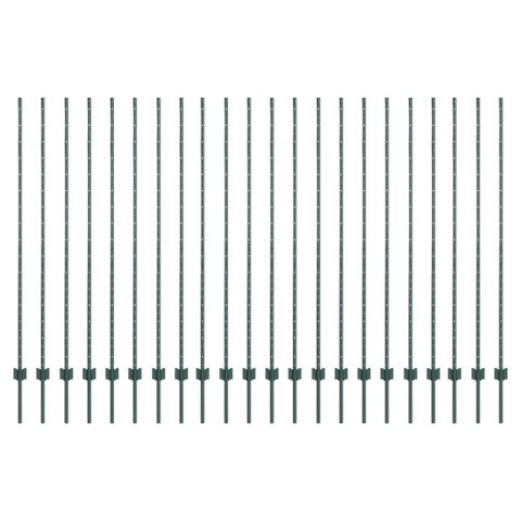 SREBRNE SŁUPKI OGRODZENIOWE 22 PCS ZIELONY 50X 1.5M METAL