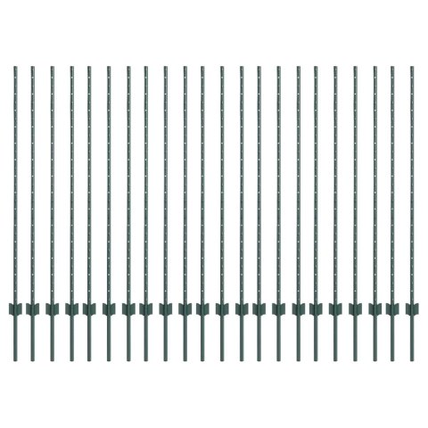SREBRNE SŁUPKI OGRODZENIOWE 22 PCS ZIELONY 50MX 1,4M. STAL