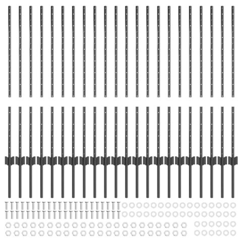 SREBRNE SŁUPKI OGRODZENIOWE 44 PCS SZARY WYSOKOŚĆ 1M. METAL