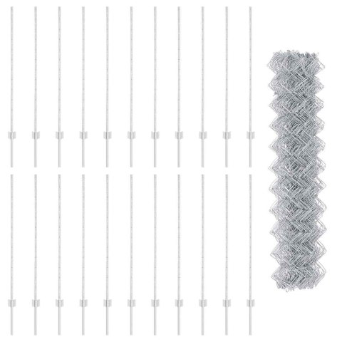OGRODZENIE Z SIATKI Z 44 SŁUPKAMI SREBRNE 1.2MX 25M STAL