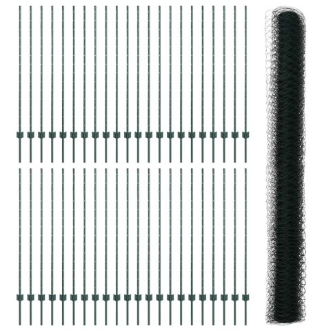 VidaXL Słupy ogrodzeniowe 11 szt. U-Channel Zielony 140 cm Stal