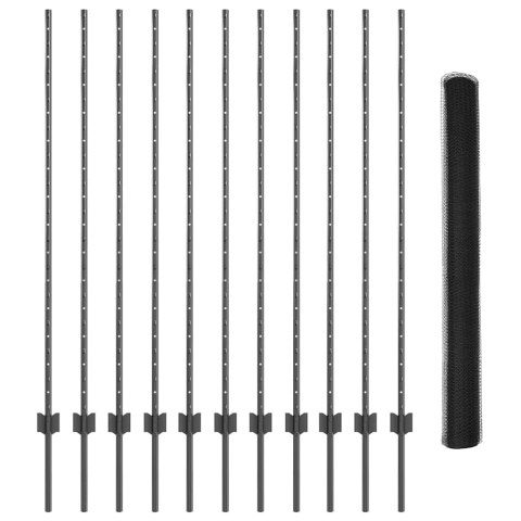 SŁUPKI OGRODZENIOWE 22 SZT. U-CHANNEL SZARY 140CM STAL