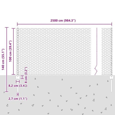 SZEŚCIOKĄTNE OGRODZENIE Z 22 SŁUPAMI SZARY 1X25M STAL