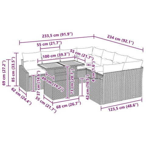 ZESTAW OGRODOWY 9-CZĘŚCIOWY Z PODUSZKAMI W BEŻOWYM POLIRATTANIE I Z AKACJI.