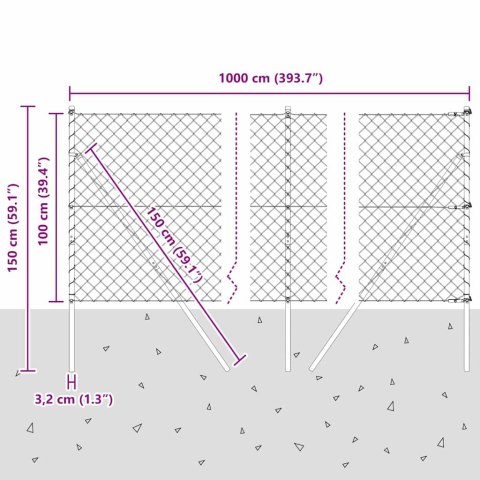 OGRODZENIE Z OGNIWOWĄ SIATKĄ Z SŁUPKAMI SREBRNY 1X 10M STAL