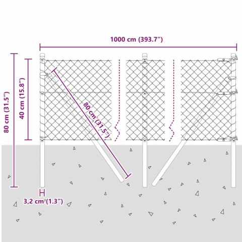 VidaXL Zestaw słupków ogrodzeniowych Srebrny 0.4 x 25 m