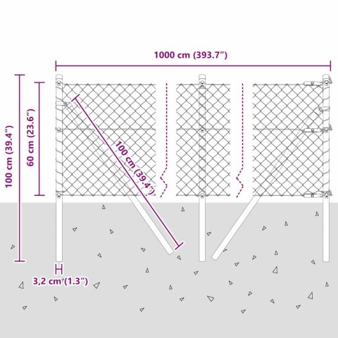 VidaXL Zestaw słupków ogrodzeniowych Srebrny 0.6 x 10 m