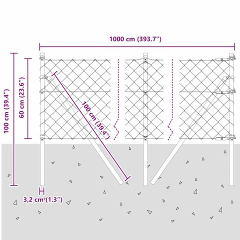 VidaXL Zestaw słupków ogrodzeniowych Srebrny 0.6 x 10 m
