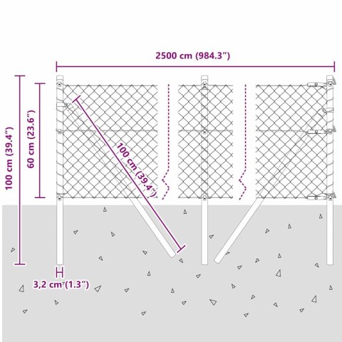 ZESTAW SŁUPKÓW OGRODZENIOWYCH SREBRNY 0.6X 25M