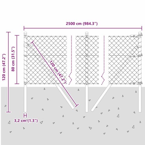 ZESTAW SŁUPKÓW OGRODZENIOWYCH SREBRNY 0.8X 25M
