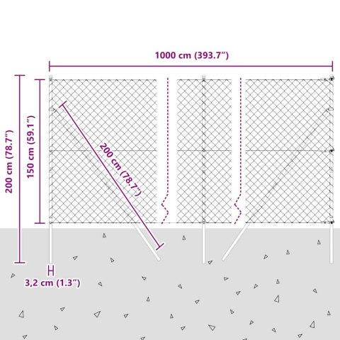 ZESTAW SŁUPKÓW OGRODZENIOWYCH SREBRNY 1.5X 10M