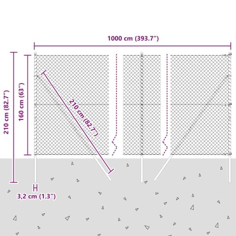 ZESTAW SŁUPKÓW OGRODZENIOWYCH SREBRNY 1.6X 10M