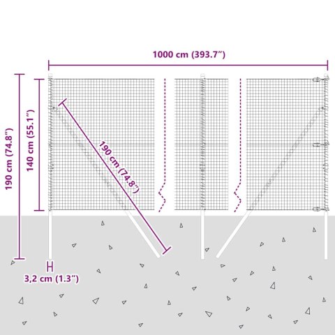 OGRODZENIE Z DRUTU SPAWANEGO Z 7 SŁUPAMI 1.4X10M STAL OCYNKOWANA