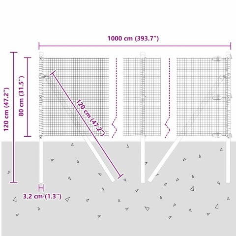 OGRODZENIE Z DRUTU SPAWANEGO Z 7 SŁUPKAMI 0.8X10M STAL OCYNKOWANA