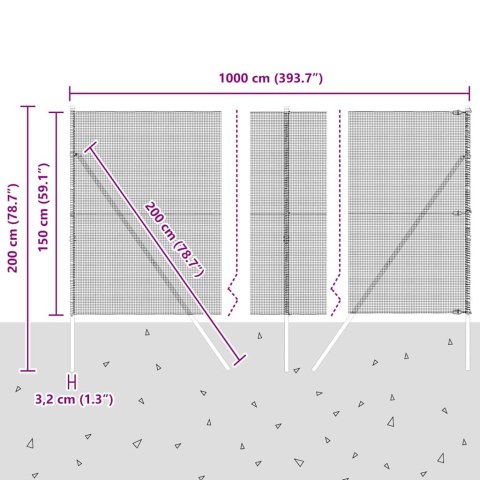 OGRODZENIE Z DRUTU SPAWANEGO Z 7 SŁUPKAMI 1,5X10M STAL OCYNKOWANA