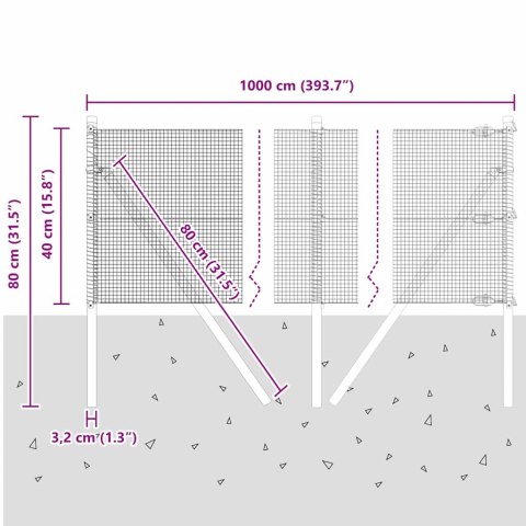 OGRODZENIE SPAWANE Z 7 SŁUPKAMI ZIELONE 0.4X10M STAL
