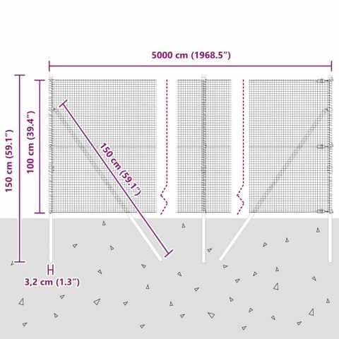OGRODZENIE Z DRUTU SPAWANEGO Z 13 SŁUPKAMI 1X50M STAL OCYNKOWANA