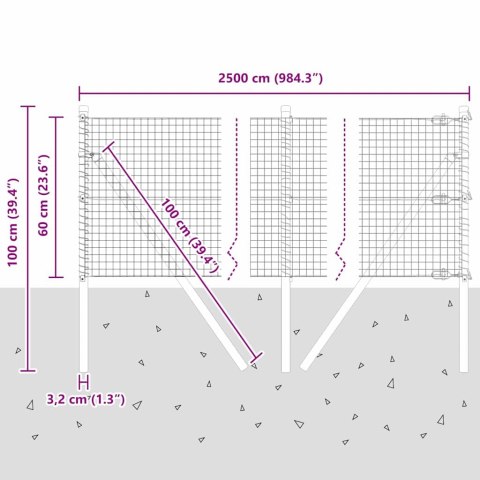 OGRODZENIE ZE SPAWANEJ SIATKI Z 13 SŁUPKAMI 0.6X25M STAL OCYNKOWANA