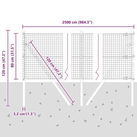 OGRODZENIE Z DRUTU SPAWANEGO Z 13 SŁUPKAMI ZIELONE 0.8X25M STALOWE