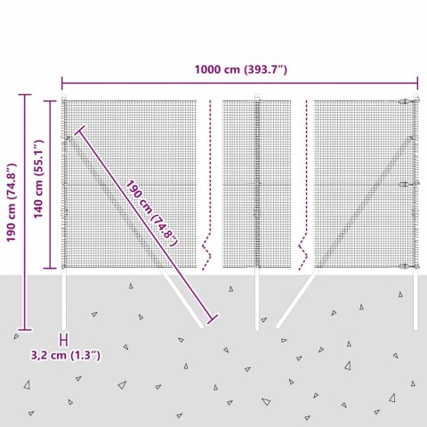 OGRODZENIE Z DRUTU SPAWANEGO Z 7 SŁUPKAMI ZIELONE 1,4X10M STAL
