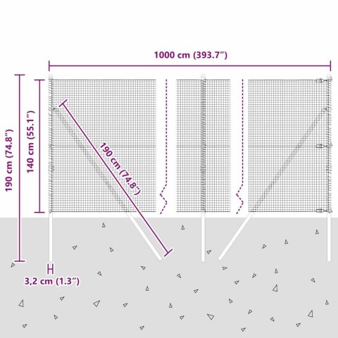 OGRODZENIE Z DRUTU SPAWANEGO Z 7 SŁUPKAMI ZIELONE 1.4X10M STAL