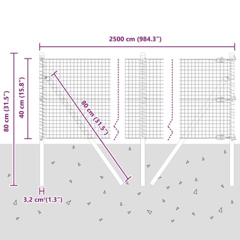 OGRODZENIE Z 13 SŁUPAMI SZARY 0.4X25M STAL