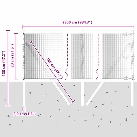 OGRODZENIE Z DRUTU SPAWANEGO Z 13 SŁUPKAMI SZARY 0.8X25M STAL