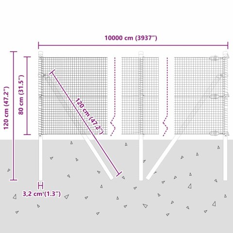 VidaXL Ogrodzenie z drutu spawanego z 13 słupkami Zielone 0,8x100 m Stal
