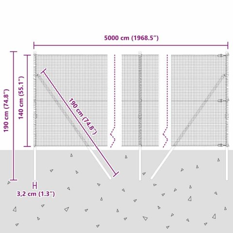 OGRODZENIE Z DRUTU SPAWANEGO Z 13 SŁUPKAMI ZIELONE 1.4X50M STAL